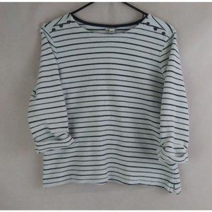 Croft & Barrow Black & White Striped Shirt With Shoulder Button Accents Size PL